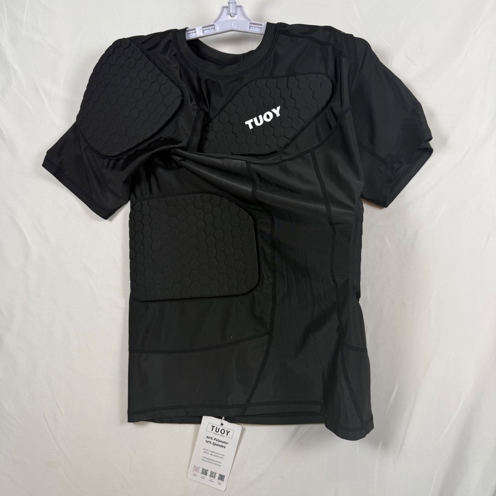 TUOY Mens Padded Compression Shirt Black Short Sleeve Impact Protection Size M